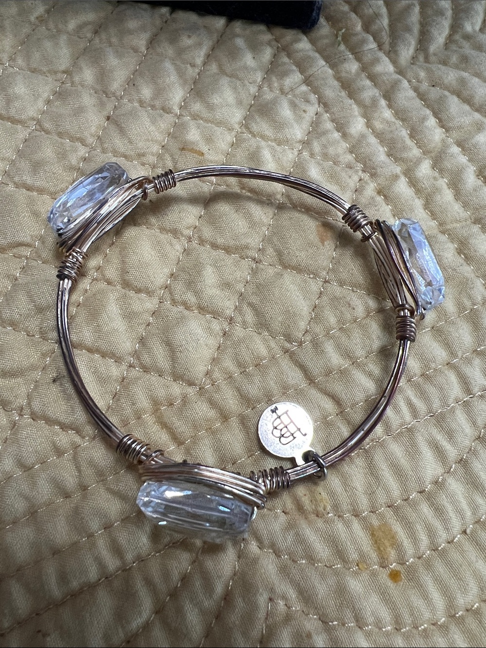 Bourbon and Bowties Gold Wire Bangle with Clear Crystal Accents